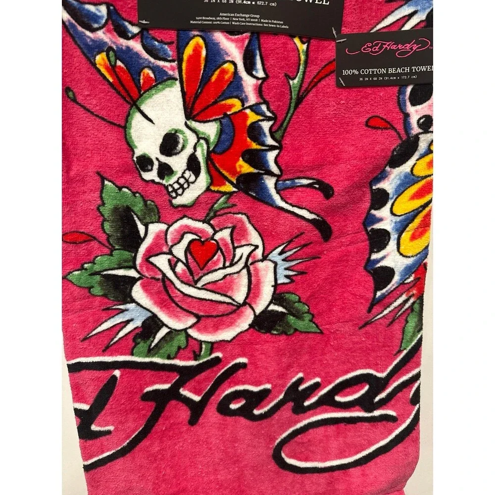 Ed Hardy Beach Towel-Skull Butterfly